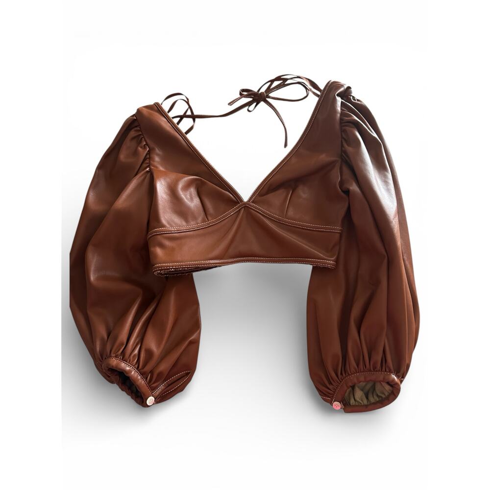 Staud Luna Top, Whiskey,‎ Size 0 Vegan Faux Leather
